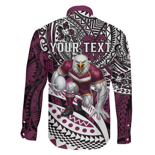 Personalised Manly Warringah Sea Eagles Family Matching Long Sleeve Bodycon Dress and Hawaiian Shirt Polynesian Tribal Art Style With Muscular Sea Eagle Mascot