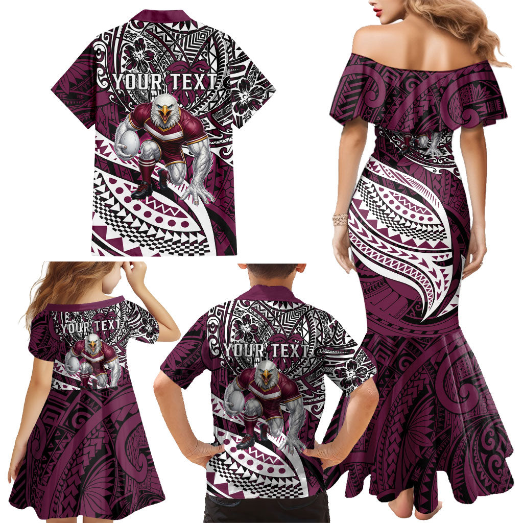 Personalised Manly Warringah Sea Eagles Family Matching Mermaid Dress and Hawaiian Shirt Polynesian Tribal Art Style With Muscular Sea Eagle Mascot