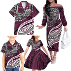 Personalised Manly Warringah Sea Eagles Family Matching Off The Shoulder Long Sleeve Dress and Hawaiian Shirt Polynesian Tribal Art Style With Muscular Sea Eagle Mascot