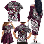 Personalised Manly Warringah Sea Eagles Family Matching Off The Shoulder Long Sleeve Dress and Hawaiian Shirt Polynesian Tribal Art Style With Muscular Sea Eagle Mascot