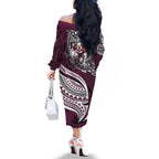 Personalised Manly Warringah Sea Eagles Family Matching Off The Shoulder Long Sleeve Dress and Hawaiian Shirt Polynesian Tribal Art Style With Muscular Sea Eagle Mascot