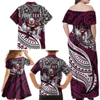 Personalised Manly Warringah Sea Eagles Family Matching Off Shoulder Maxi Dress and Hawaiian Shirt Polynesian Tribal Art Style With Muscular Sea Eagle Mascot