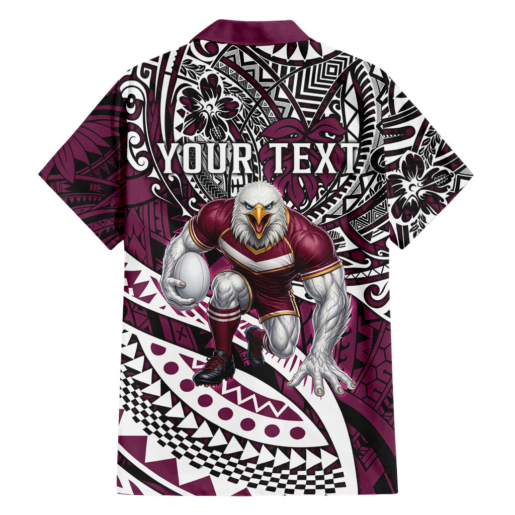Personalised Manly Warringah Sea Eagles Family Matching Off Shoulder Short Dress and Hawaiian Shirt Polynesian Tribal Art Style With Muscular Sea Eagle Mascot