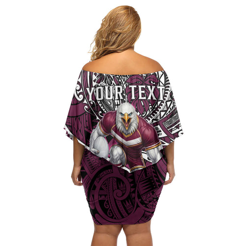 Personalised Manly Warringah Sea Eagles Family Matching Off Shoulder Short Dress and Hawaiian Shirt Polynesian Tribal Art Style With Muscular Sea Eagle Mascot