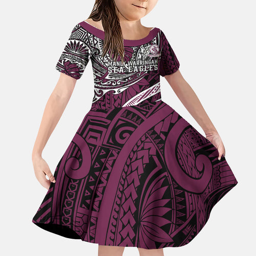 Personalised Manly Warringah Sea Eagles Family Matching Puletasi and Hawaiian Shirt Polynesian Tribal Art Style With Muscular Sea Eagle Mascot