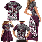 Personalised Manly Warringah Sea Eagles Family Matching Short Sleeve Bodycon Dress and Hawaiian Shirt Polynesian Tribal Art Style With Muscular Sea Eagle Mascot
