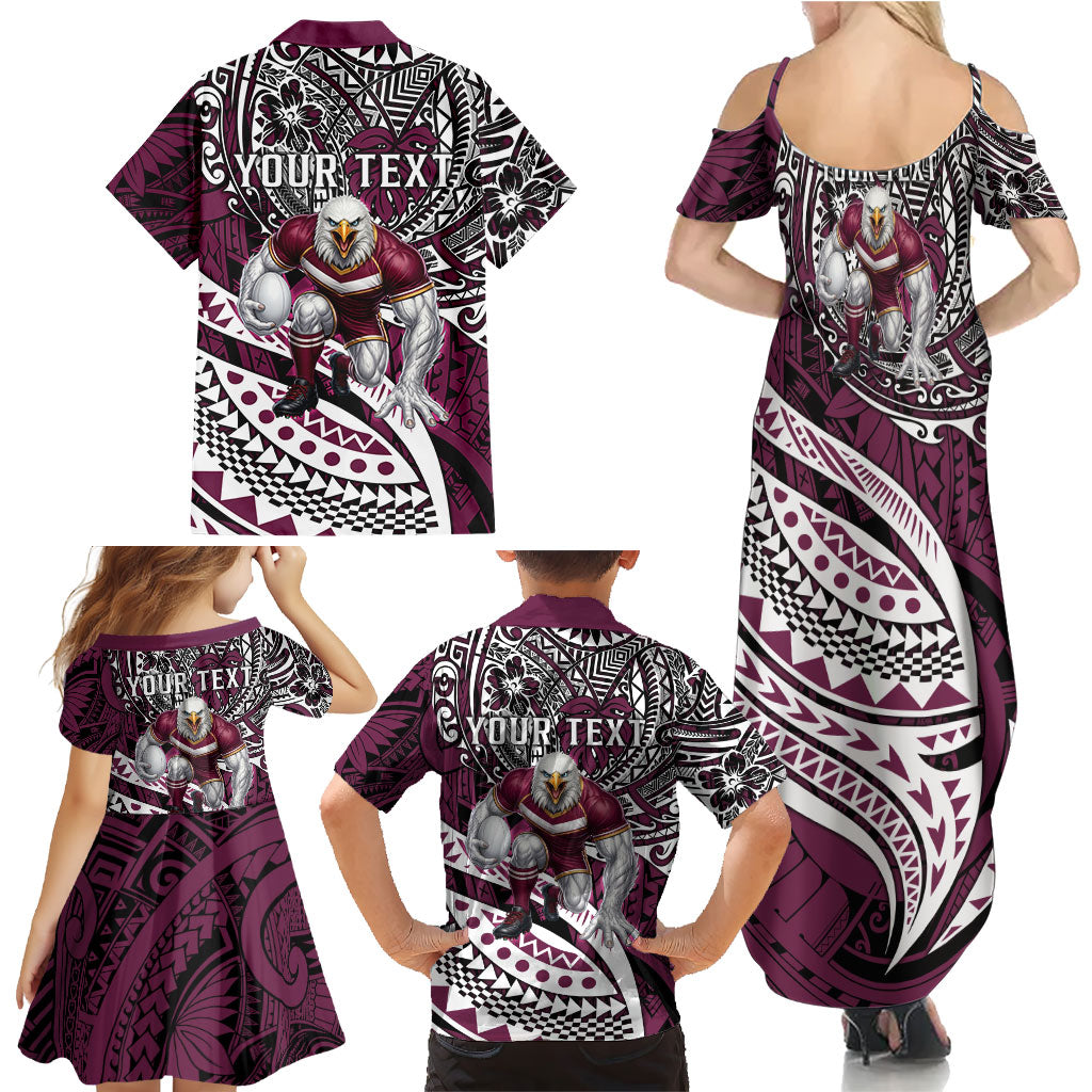 Personalised Manly Warringah Sea Eagles Family Matching Summer Maxi Dress and Hawaiian Shirt Polynesian Tribal Art Style With Muscular Sea Eagle Mascot
