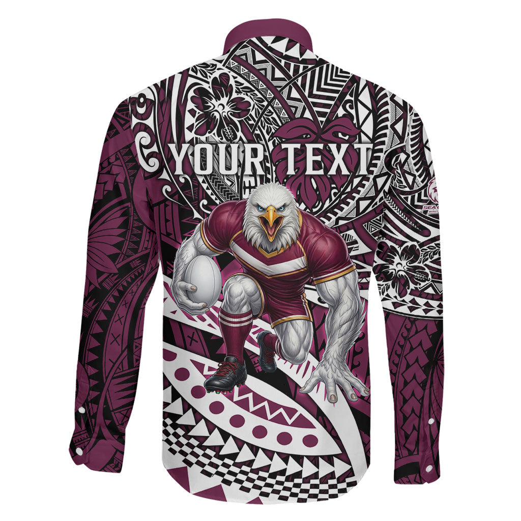 Personalised Manly Warringah Sea Eagles Family Matching Summer Maxi Dress and Hawaiian Shirt Polynesian Tribal Art Style With Muscular Sea Eagle Mascot