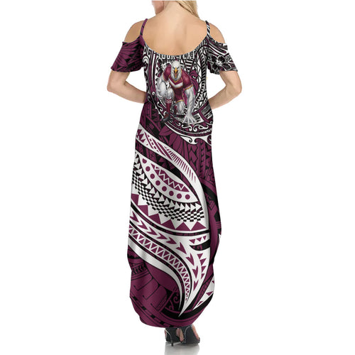 Personalised Manly Warringah Sea Eagles Family Matching Summer Maxi Dress and Hawaiian Shirt Polynesian Tribal Art Style With Muscular Sea Eagle Mascot