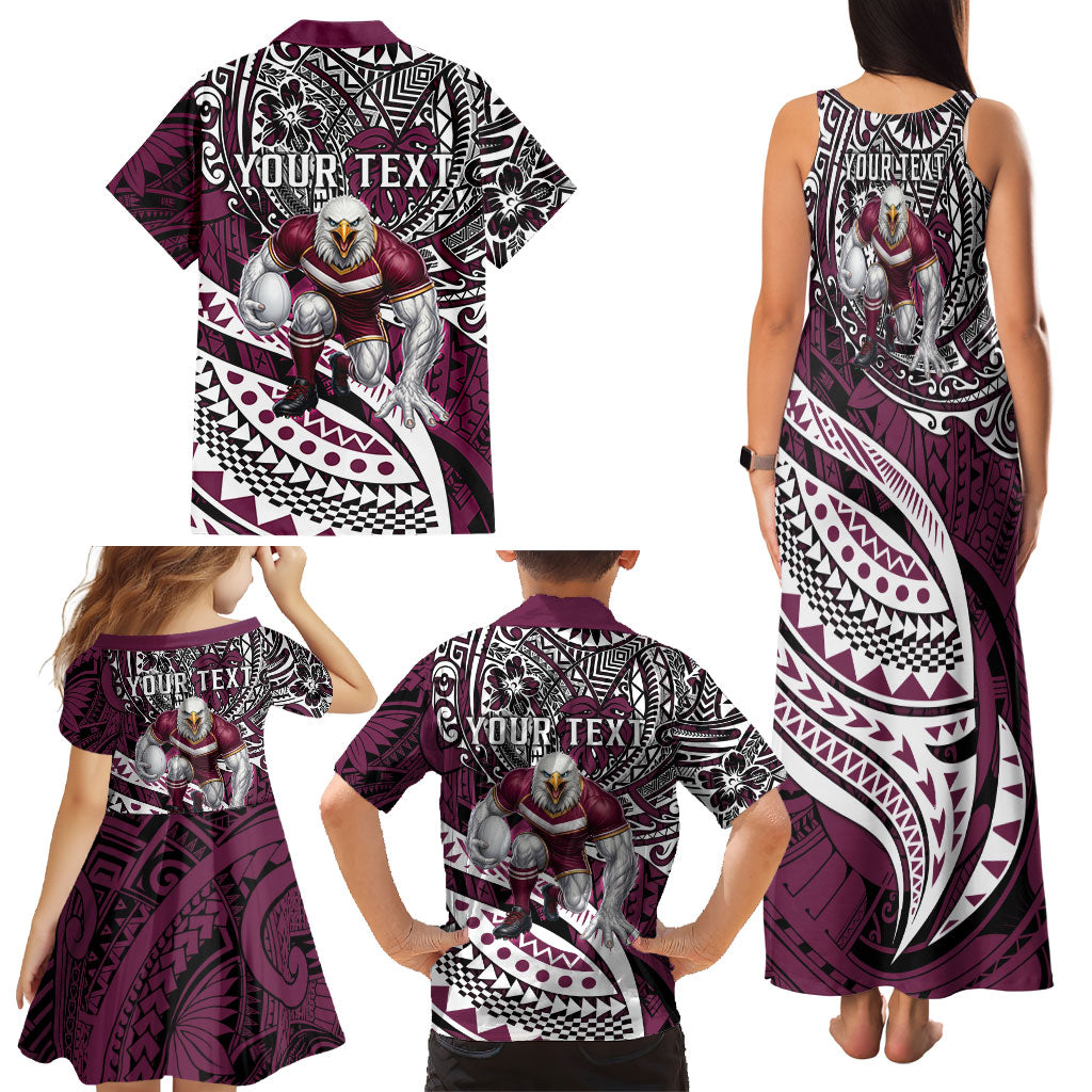 Personalised Manly Warringah Sea Eagles Family Matching Tank Maxi Dress and Hawaiian Shirt Polynesian Tribal Art Style With Muscular Sea Eagle Mascot