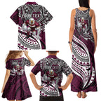 Personalised Manly Warringah Sea Eagles Family Matching Tank Maxi Dress and Hawaiian Shirt Polynesian Tribal Art Style With Muscular Sea Eagle Mascot
