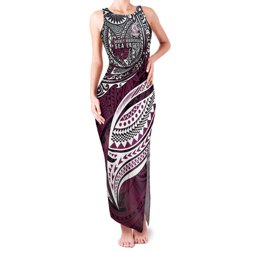 Personalised Manly Warringah Sea Eagles Family Matching Tank Maxi Dress and Hawaiian Shirt Polynesian Tribal Art Style With Muscular Sea Eagle Mascot
