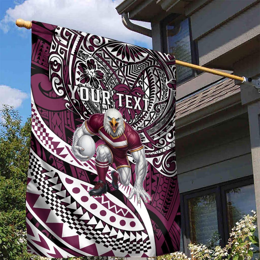 Personalised Manly Warringah Sea Eagles Garden Flag Polynesian Tribal Art Style With Muscular Sea Eagle Mascot
