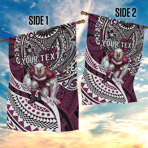 Personalised Manly Warringah Sea Eagles Garden Flag Polynesian Tribal Art Style With Muscular Sea Eagle Mascot