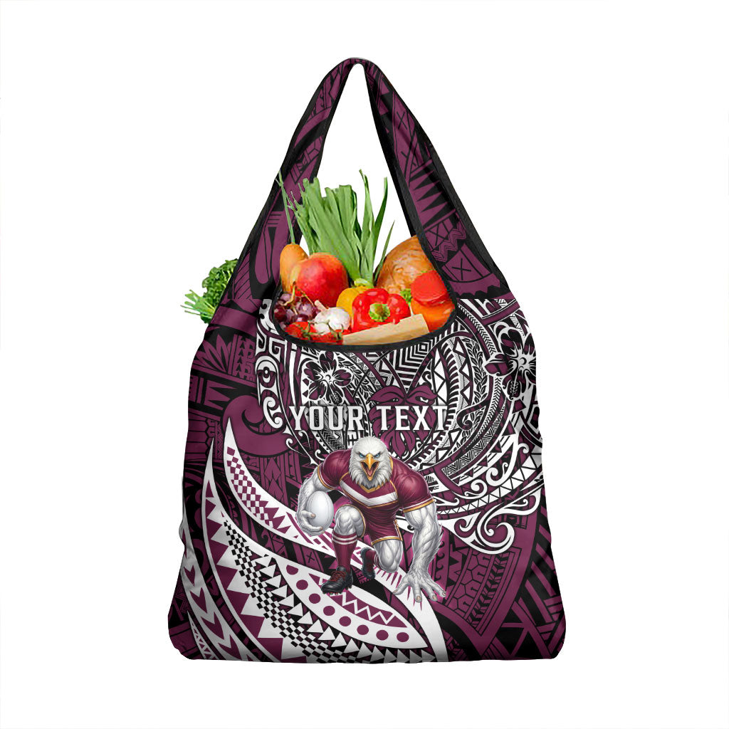 Personalised Manly Warringah Sea Eagles Grocery Bag Polynesian Tribal Art Style With Muscular Sea Eagle Mascot