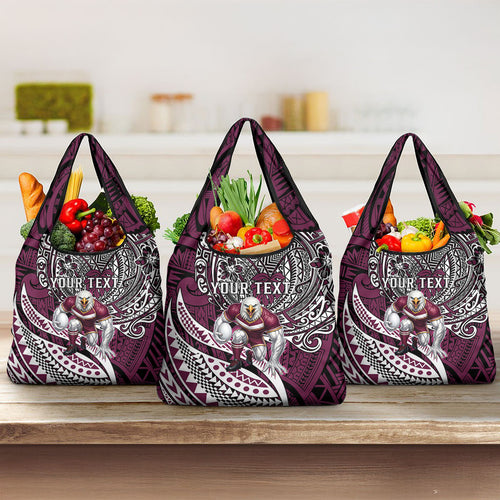 Personalised Manly Warringah Sea Eagles Grocery Bag Polynesian Tribal Art Style With Muscular Sea Eagle Mascot
