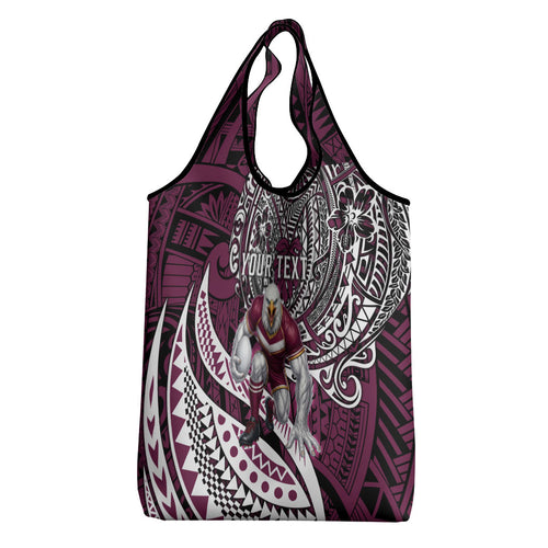 Personalised Manly Warringah Sea Eagles Grocery Bag Polynesian Tribal Art Style With Muscular Sea Eagle Mascot