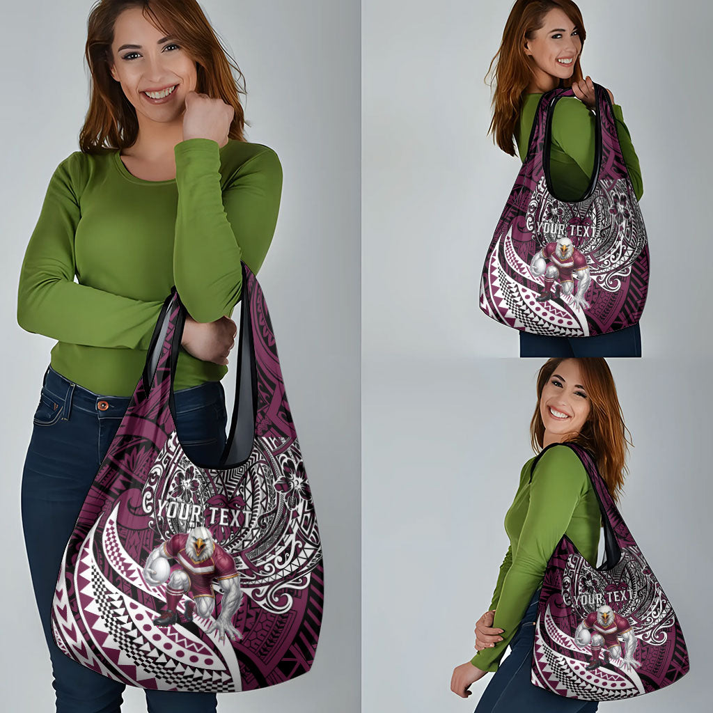 Personalised Manly Warringah Sea Eagles Grocery Bag Polynesian Tribal Art Style With Muscular Sea Eagle Mascot
