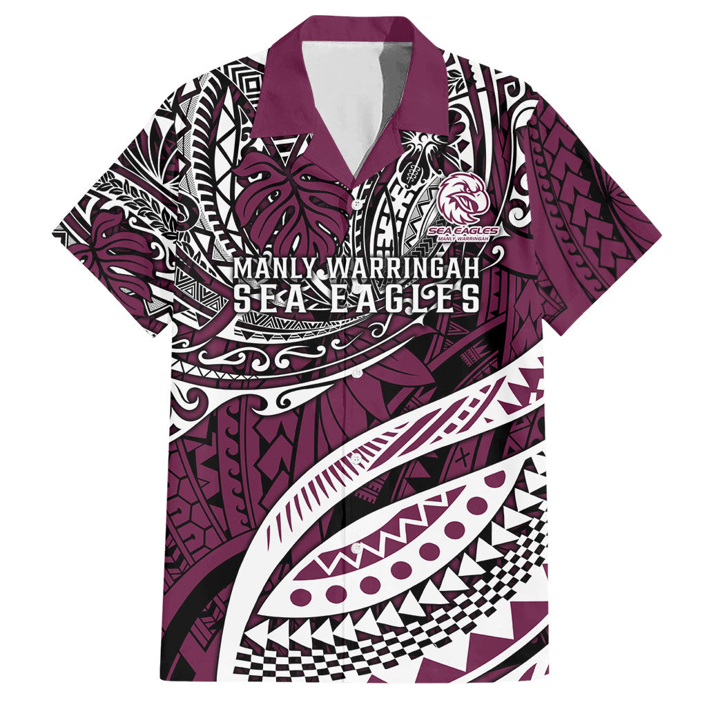 Personalised Manly Warringah Sea Eagles Hawaiian Shirt Polynesian Tribal Art Style With Muscular Sea Eagle Mascot