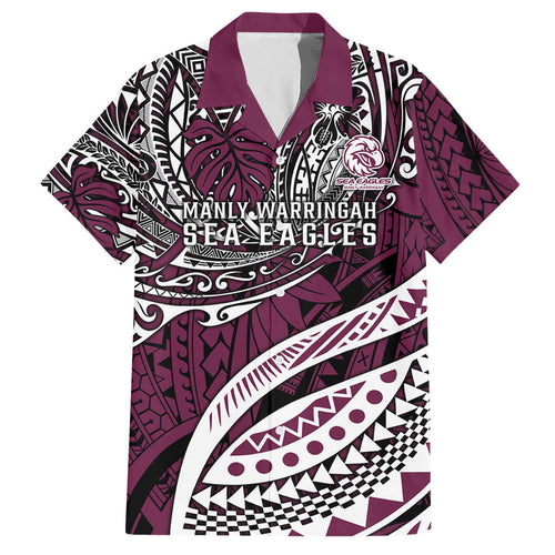 Personalised Manly Warringah Sea Eagles Hawaiian Shirt Polynesian Tribal Art Style With Muscular Sea Eagle Mascot