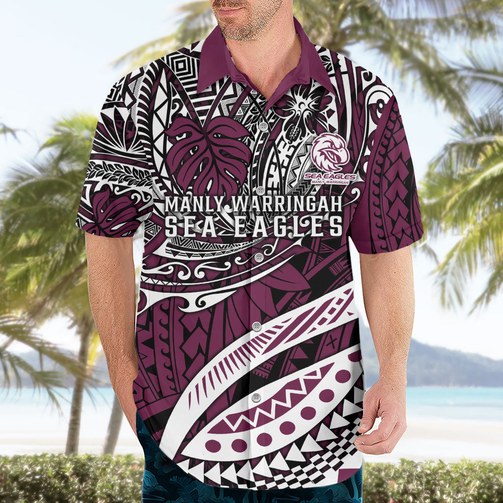 Personalised Manly Warringah Sea Eagles Hawaiian Shirt Polynesian Tribal Art Style With Muscular Sea Eagle Mascot