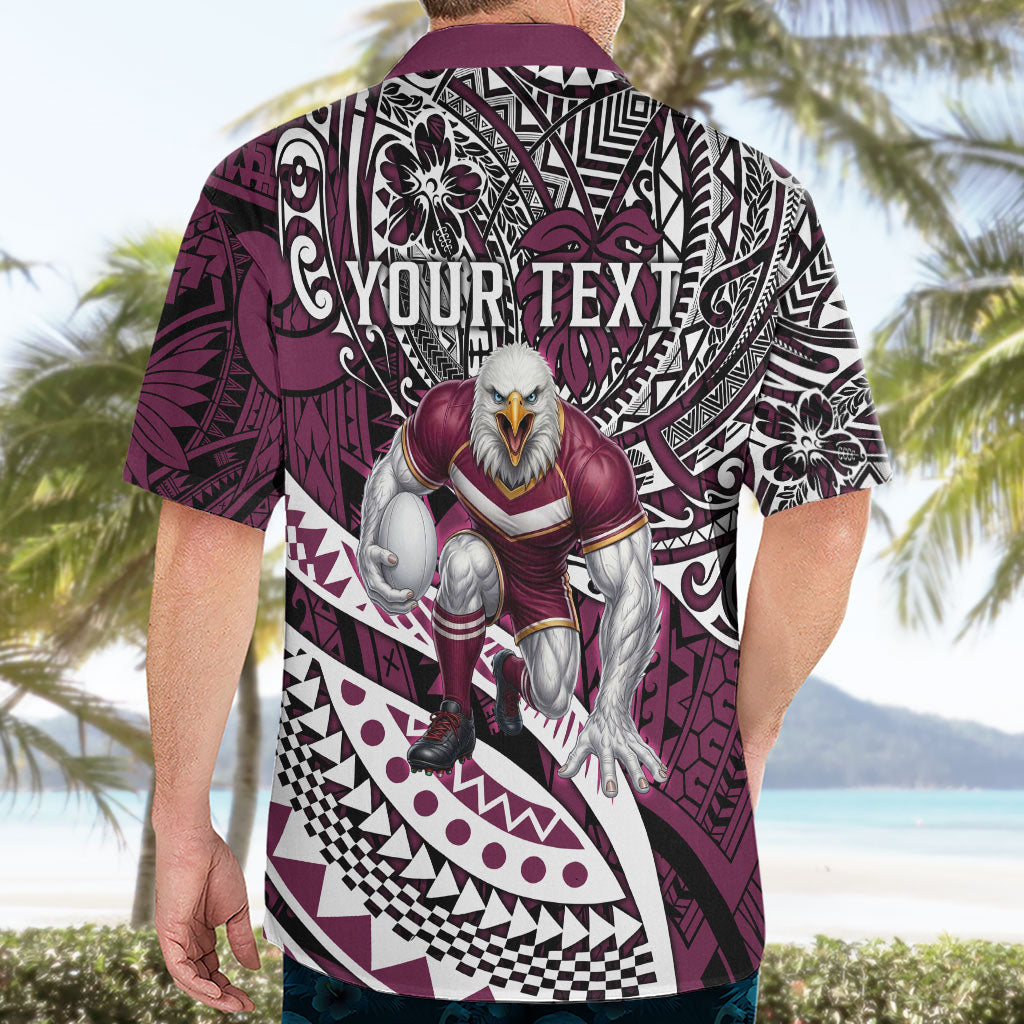 Personalised Manly Warringah Sea Eagles Hawaiian Shirt Polynesian Tribal Art Style With Muscular Sea Eagle Mascot