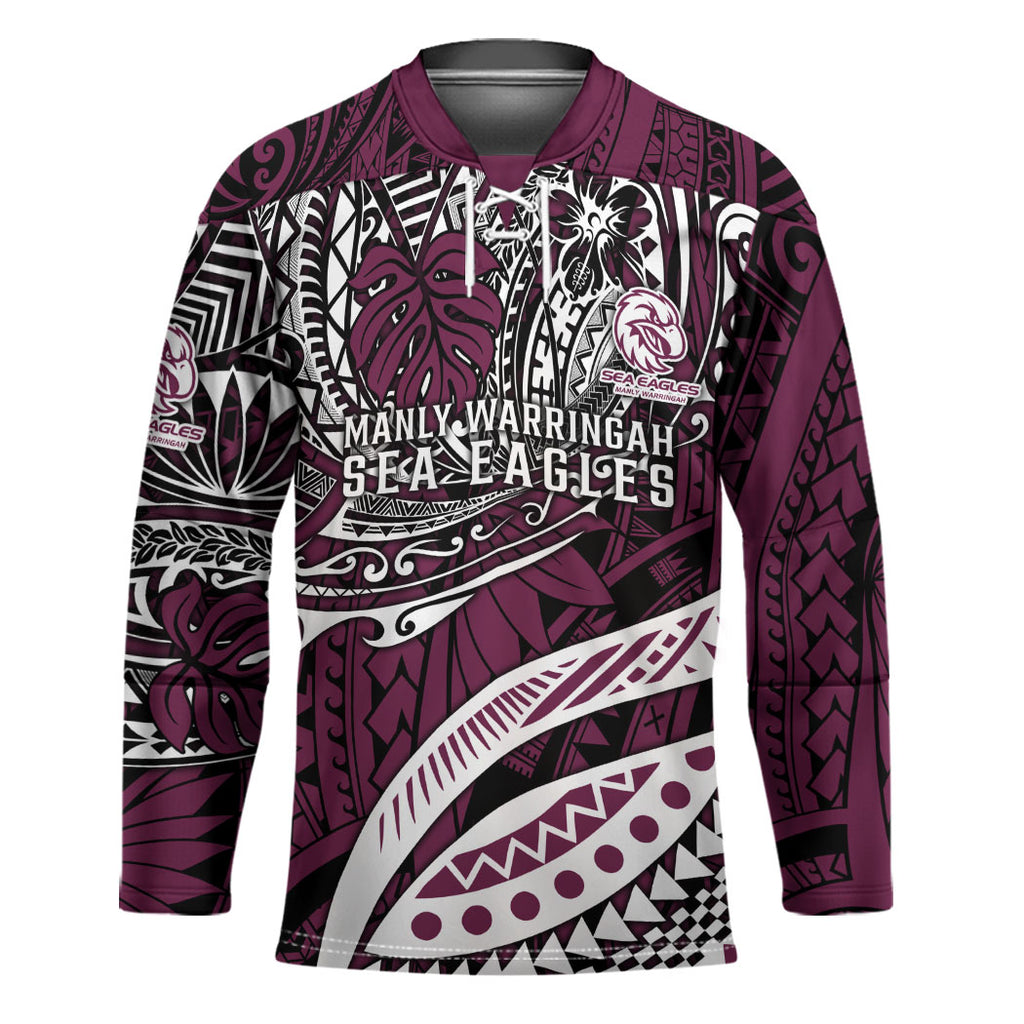 Personalised Manly Warringah Sea Eagles Hockey Jersey Polynesian Tribal Art Style With Muscular Sea Eagle Mascot
