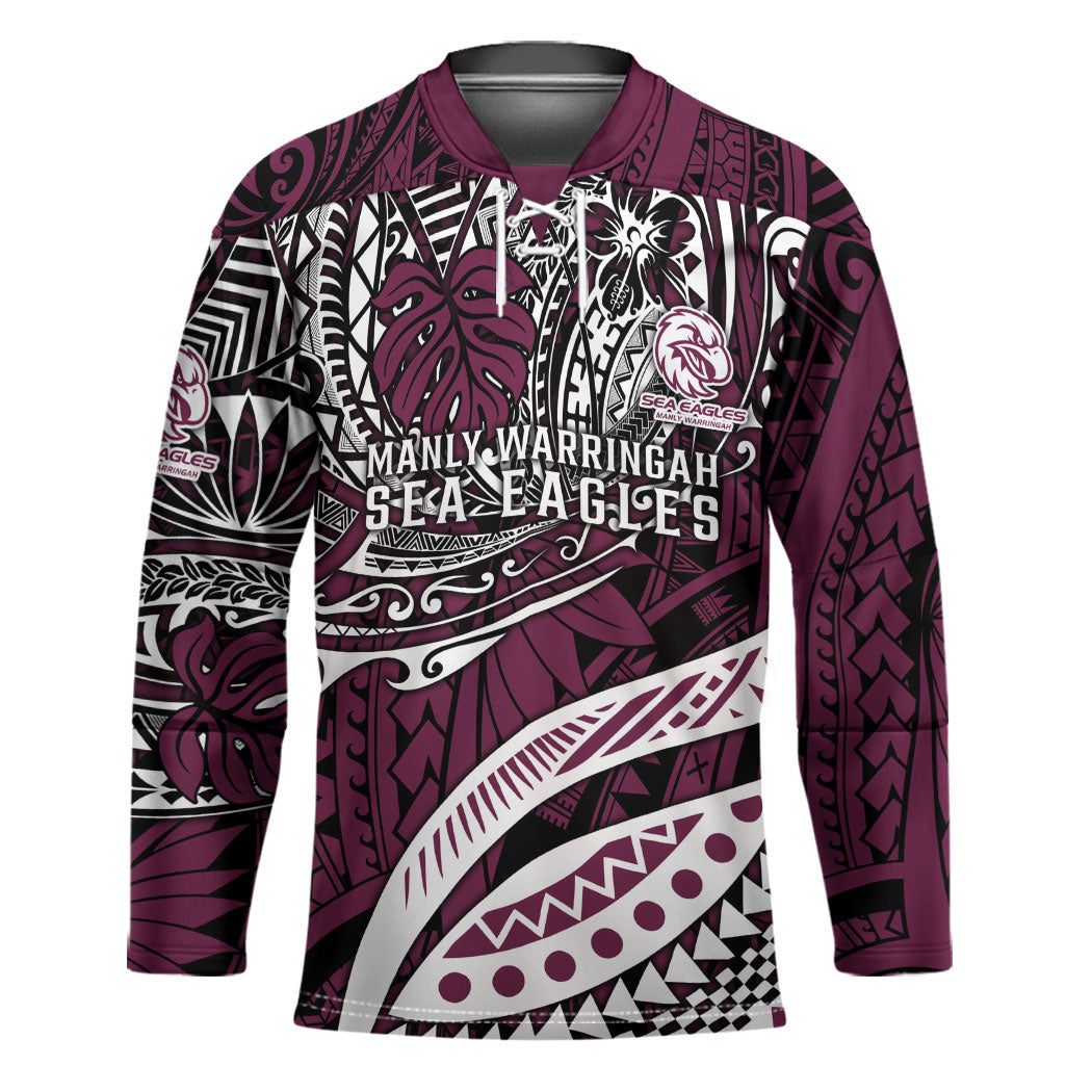 Personalised Manly Warringah Sea Eagles Hockey Jersey Polynesian Tribal Art Style With Muscular Sea Eagle Mascot