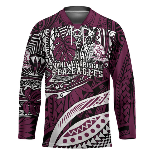 Personalised Manly Warringah Sea Eagles Hockey Jersey Polynesian Tribal Art Style With Muscular Sea Eagle Mascot