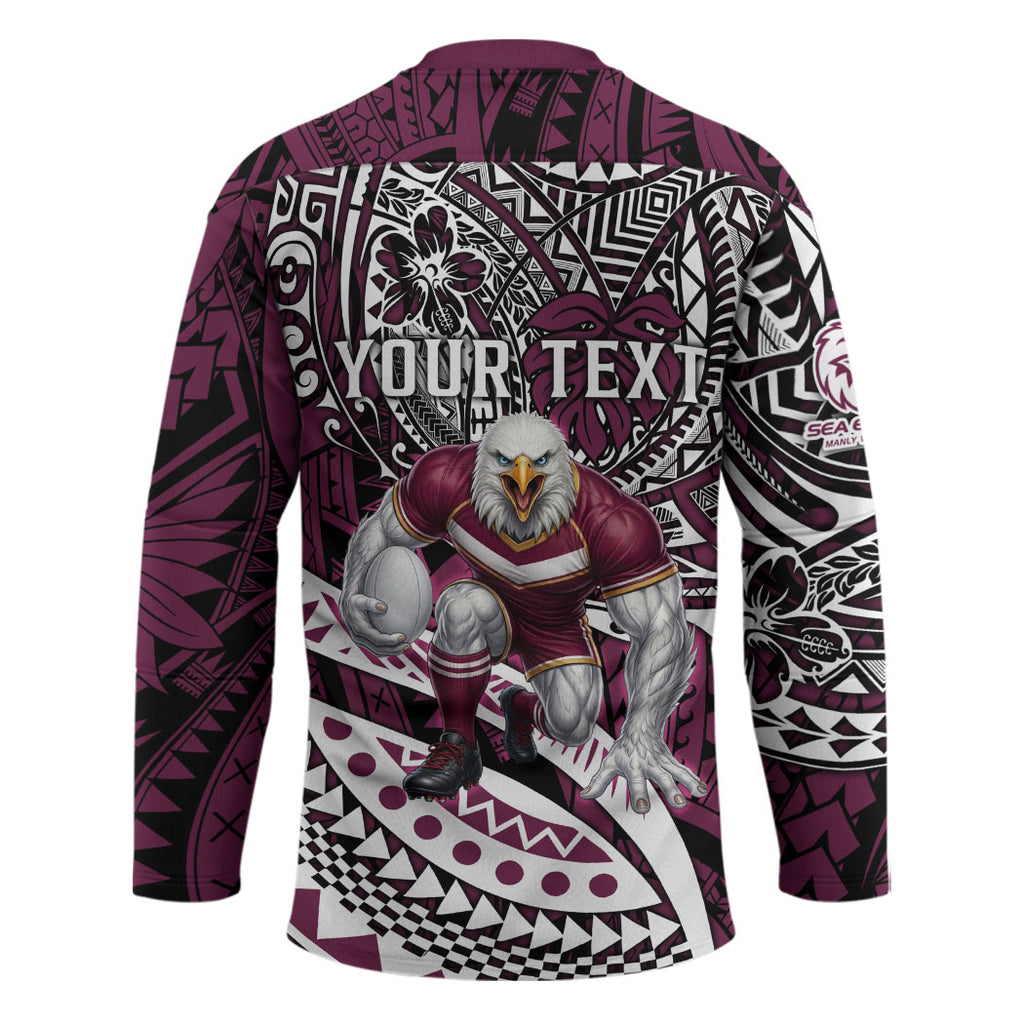 Personalised Manly Warringah Sea Eagles Hockey Jersey Polynesian Tribal Art Style With Muscular Sea Eagle Mascot