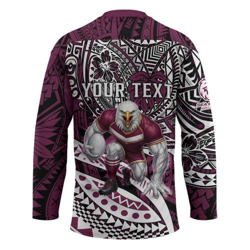 Personalised Manly Warringah Sea Eagles Hockey Jersey Polynesian Tribal Art Style With Muscular Sea Eagle Mascot