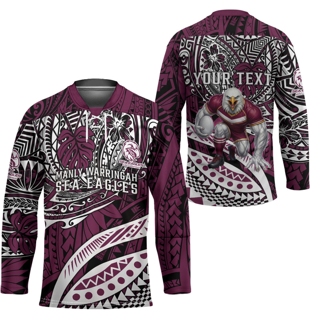 Personalised Manly Warringah Sea Eagles Hockey Jersey Polynesian Tribal Art Style With Muscular Sea Eagle Mascot