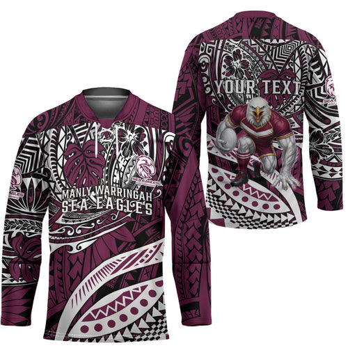 Personalised Manly Warringah Sea Eagles Hockey Jersey Polynesian Tribal Art Style With Muscular Sea Eagle Mascot