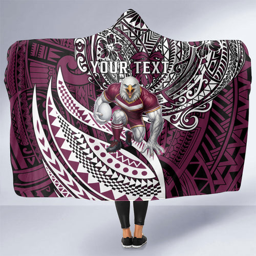 Personalised Manly Warringah Sea Eagles Hooded Blanket Polynesian Tribal Art Style With Muscular Sea Eagle Mascot