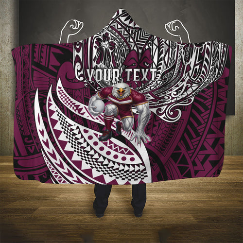 Personalised Manly Warringah Sea Eagles Hooded Blanket Polynesian Tribal Art Style With Muscular Sea Eagle Mascot