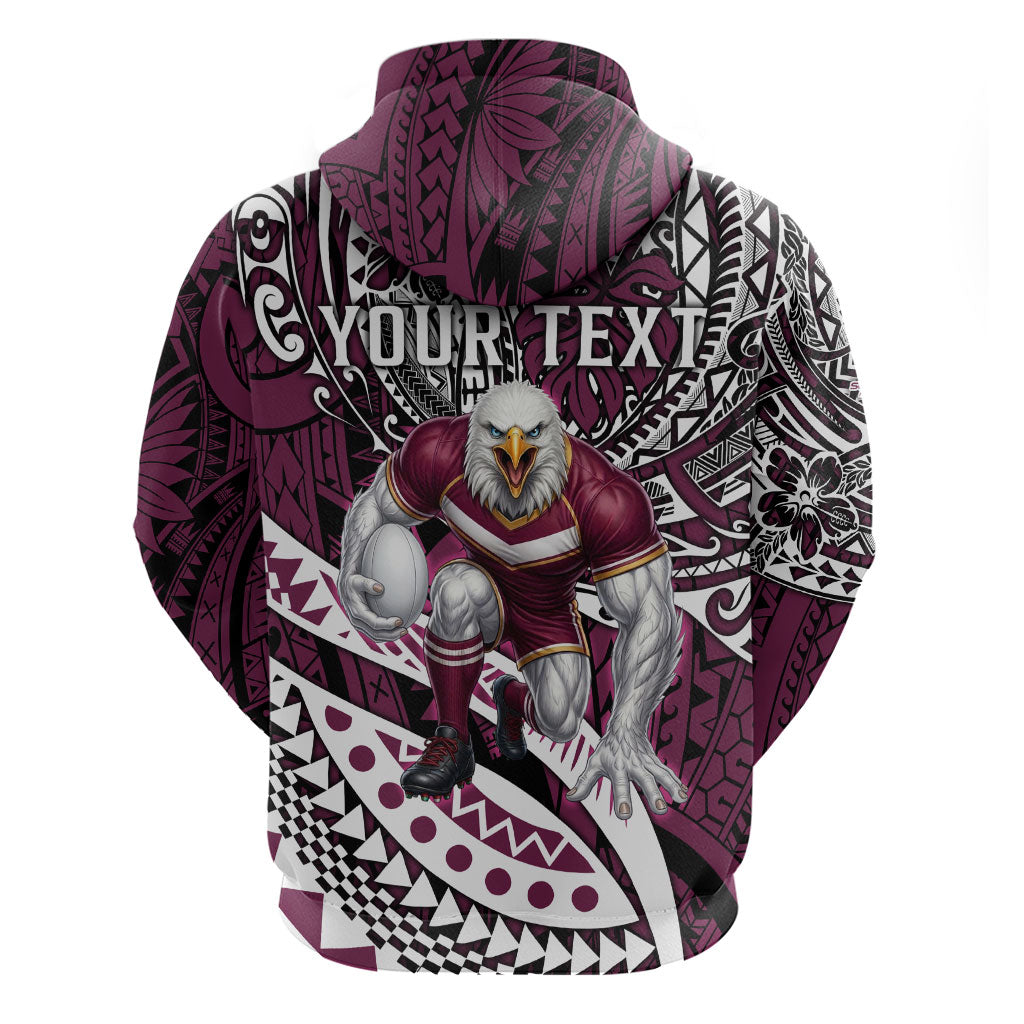 Personalised Manly Warringah Sea Eagles Hoodie Polynesian Tribal Art Style With Muscular Sea Eagle Mascot