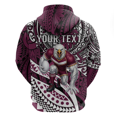 Personalised Manly Warringah Sea Eagles Hoodie Polynesian Tribal Art Style With Muscular Sea Eagle Mascot