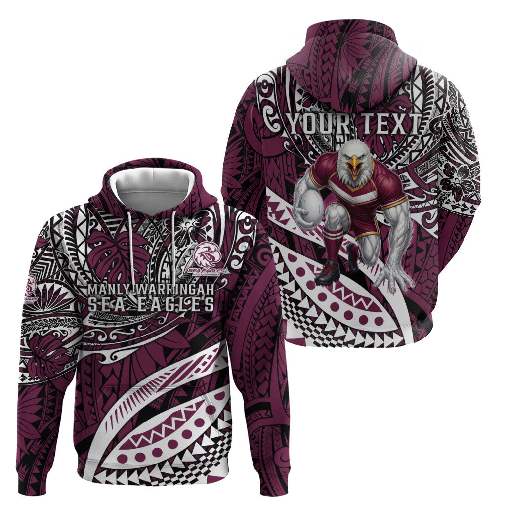 Personalised Manly Warringah Sea Eagles Hoodie Polynesian Tribal Art Style With Muscular Sea Eagle Mascot