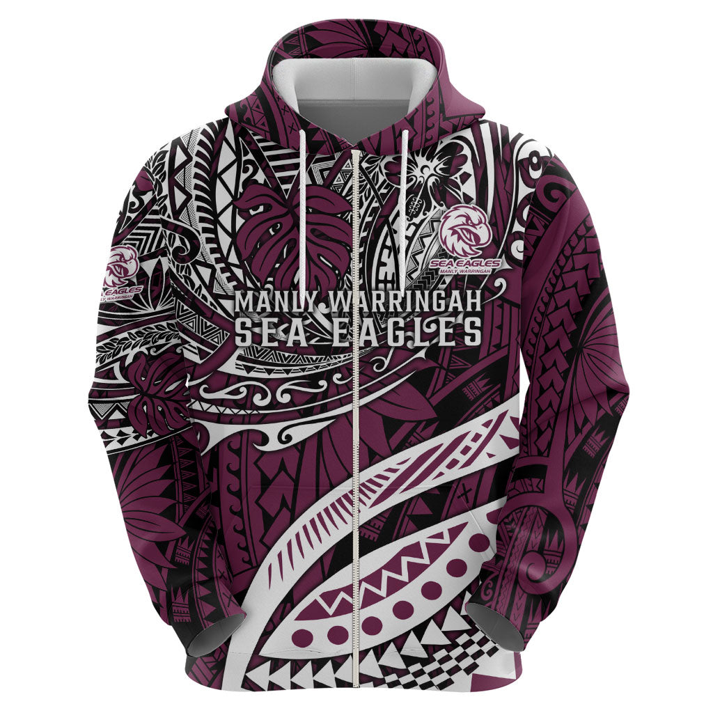 Personalised Manly Warringah Sea Eagles Hoodie Polynesian Tribal Art Style With Muscular Sea Eagle Mascot