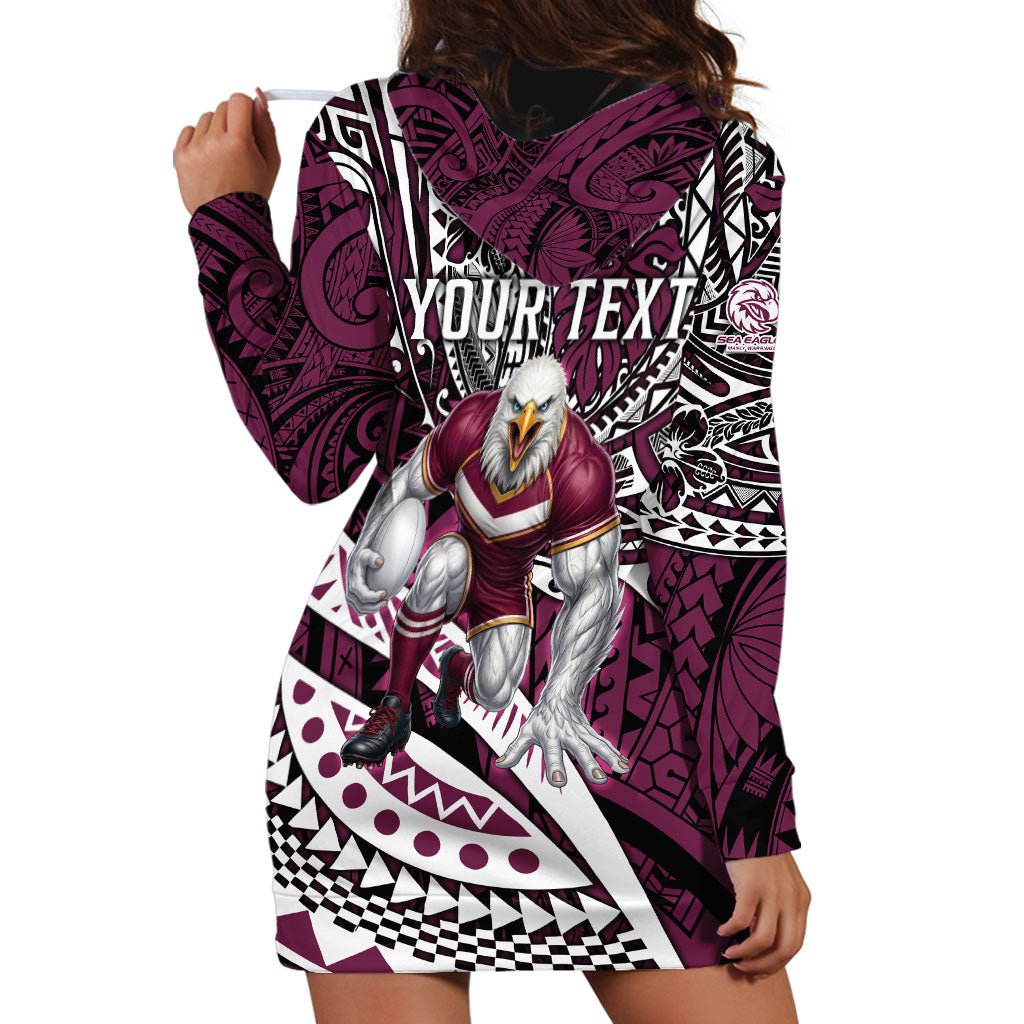 Personalised Manly Warringah Sea Eagles Hoodie Dress Polynesian Tribal Art Style With Muscular Sea Eagle Mascot
