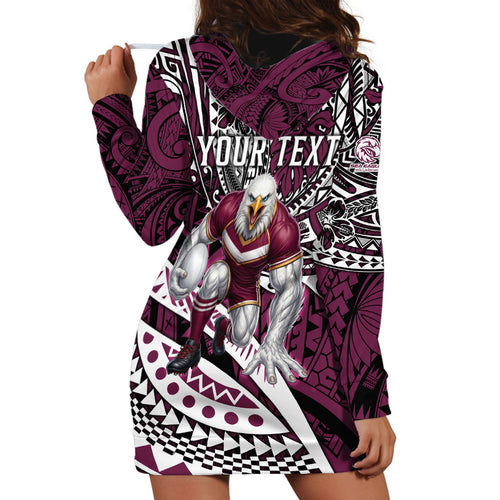 Personalised Manly Warringah Sea Eagles Hoodie Dress Polynesian Tribal Art Style With Muscular Sea Eagle Mascot