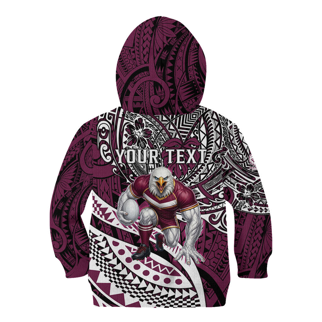 Personalised Manly Warringah Sea Eagles Kid Hoodie Polynesian Tribal Art Style With Muscular Sea Eagle Mascot
