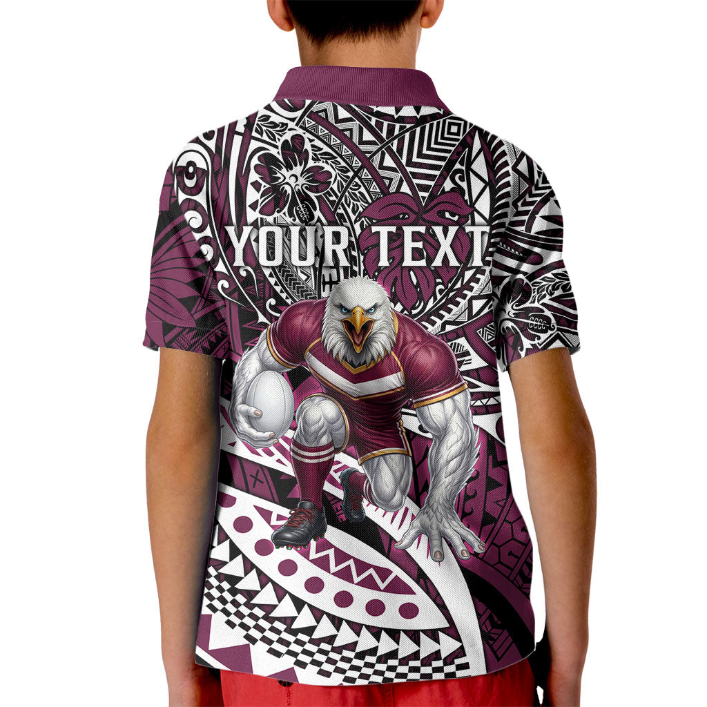 Personalised Manly Warringah Sea Eagles Kid Polo Shirt Polynesian Tribal Art Style With Muscular Sea Eagle Mascot
