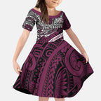 Personalised Manly Warringah Sea Eagles Kid Short Sleeve Dress Polynesian Tribal Art Style With Muscular Sea Eagle Mascot