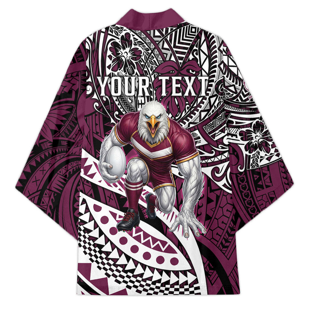 Personalised Manly Warringah Sea Eagles Kimono Polynesian Tribal Art Style With Muscular Sea Eagle Mascot
