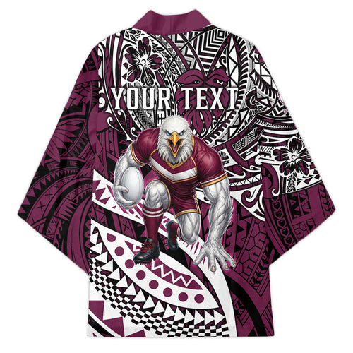 Personalised Manly Warringah Sea Eagles Kimono Polynesian Tribal Art Style With Muscular Sea Eagle Mascot