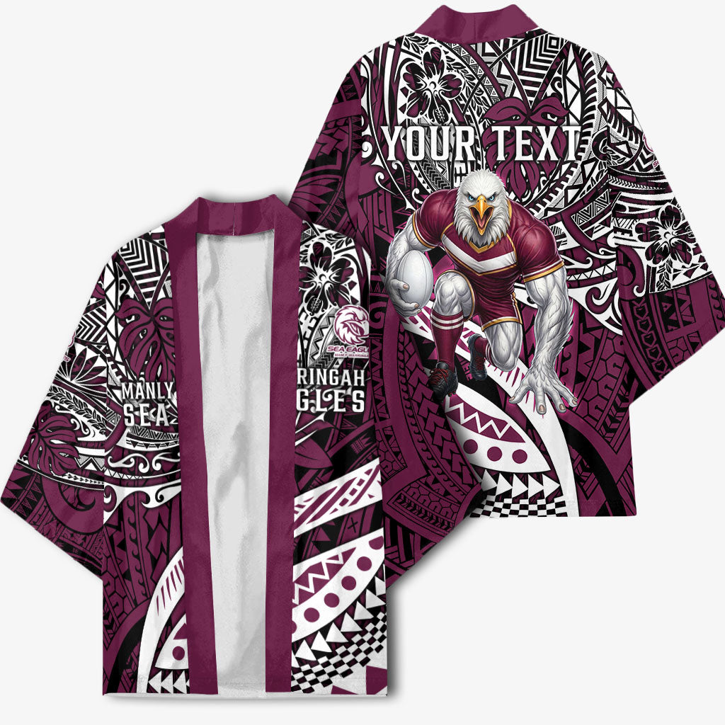 Personalised Manly Warringah Sea Eagles Kimono Polynesian Tribal Art Style With Muscular Sea Eagle Mascot