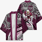 Personalised Manly Warringah Sea Eagles Kimono Polynesian Tribal Art Style With Muscular Sea Eagle Mascot
