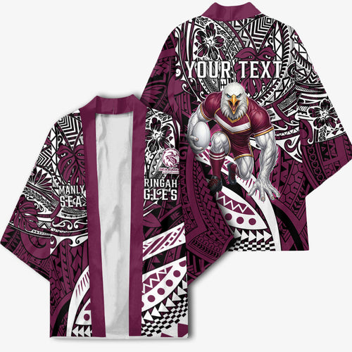 Personalised Manly Warringah Sea Eagles Kimono Polynesian Tribal Art Style With Muscular Sea Eagle Mascot