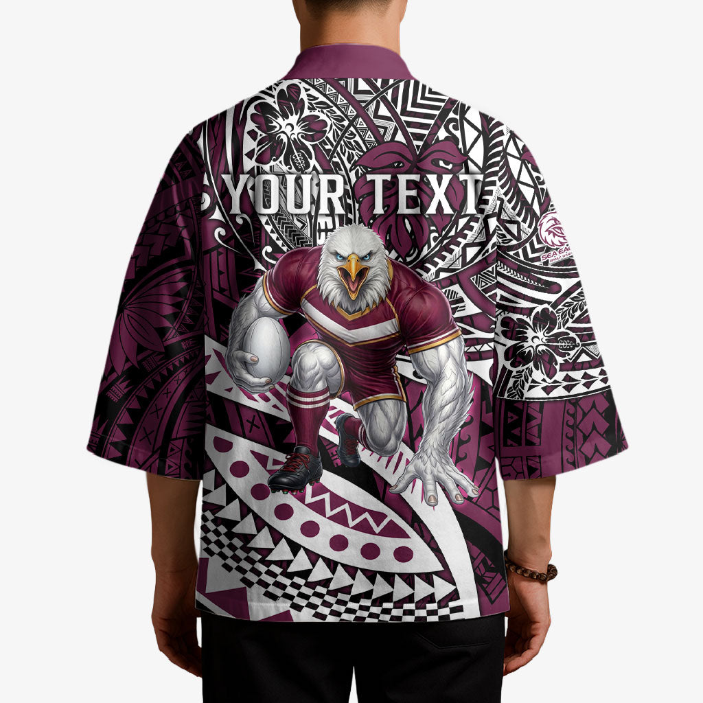 Personalised Manly Warringah Sea Eagles Kimono Polynesian Tribal Art Style With Muscular Sea Eagle Mascot